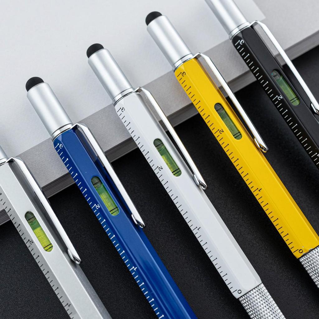 Multifunktionaler 6-in-1 Metall-Werkzeugstift mit Wasserwaage, Lineal, Stylus, Schraubendreher und Kugelschreiber – Kundenspezifisches Logo verfügbar.