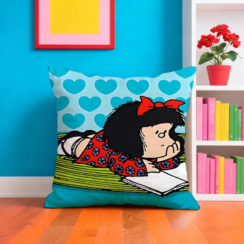 Federa Cuscino Cartone Animato M-Mafalda Tessuto Peluche Morbido Stampa Fronte/Retro Calda per Divano Regalo Invernale per la Casa Copricuscino