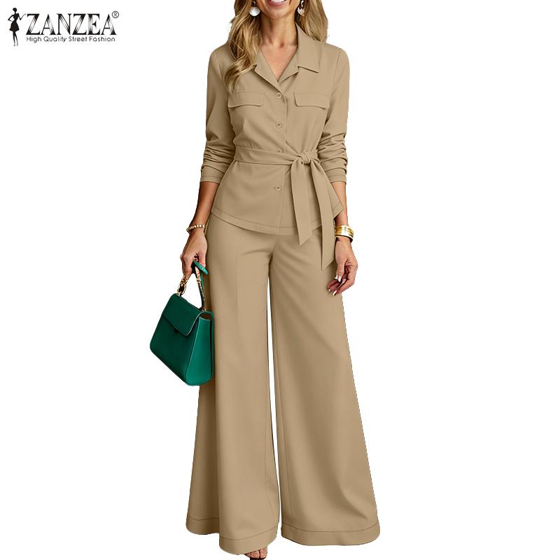 ZANZEA Dámské ležérní dvoudílné sady obleků s dlouhým rukávem a kalhotami