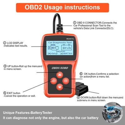 Skaner OBD2 MS309PRO do systemu Check Engine Wielojęzyczny Czytnik Kodów z Danymi na Żywo Tester Baterii Narzędzie Diagnostyczne Samochodu