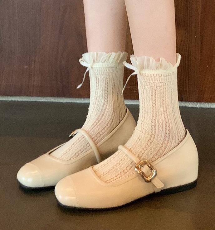 Fashion Silver Wedges High Increase Mary Janes Woman Belt Buckle Shoes Flats Elevated Ballets Ladies Lolita Loafers Party Bridal Shoes