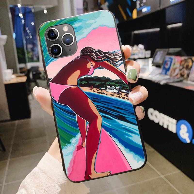 Soft Phone Cover For Iphone 12pro 13pro 11pro Max 5s 6s 7 8plus X Xr Xsmax 12 13mini Se 2020 Case Summer Beach Surfboard Surfing
