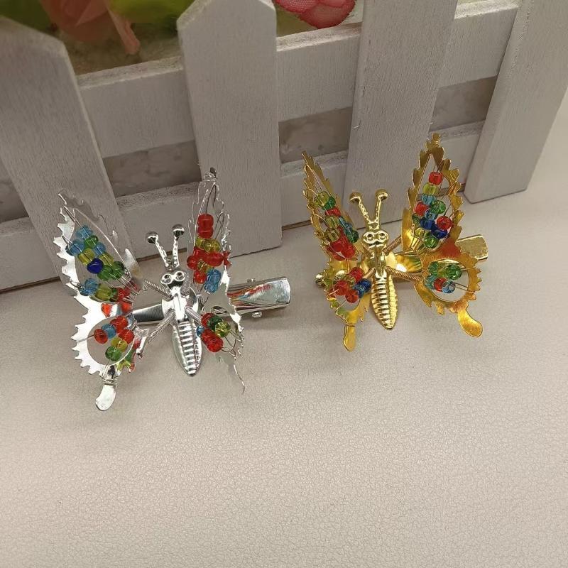 2Pcs Fashion Metal Colors Beads Hollow Butterfly Hairpins For Women Girls Hair Ornament Clip Barrette Hair Accessories