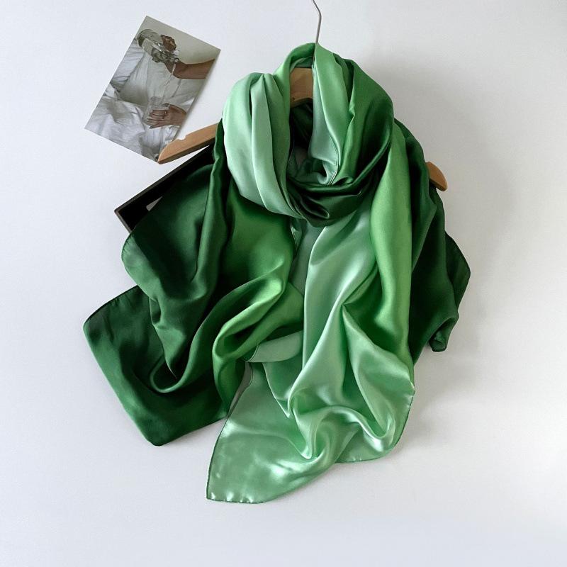 Gradient Solid Color Scarf Versatile Satin Scarf Extended Headscarf Temperament Summer Long Ladies Shawl