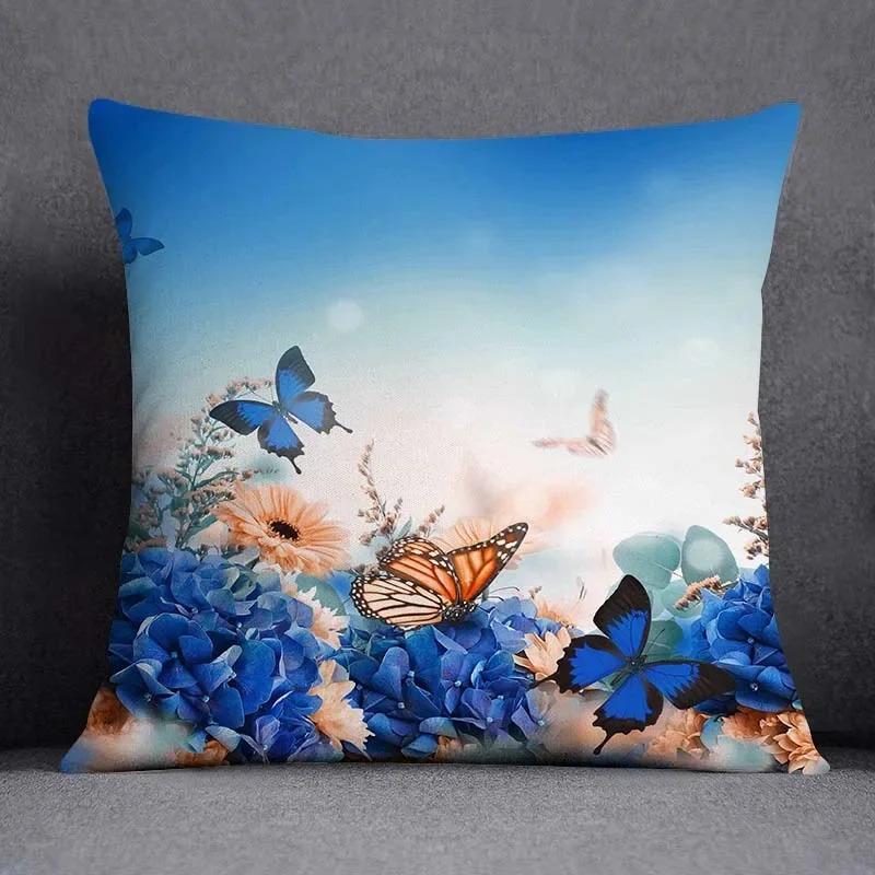 Vintage Butterfly Print Cushion Cover Peach Skin Throw Pillow Cover Pillowcase Sofa Living Room Spring Home Decor Pillow Case