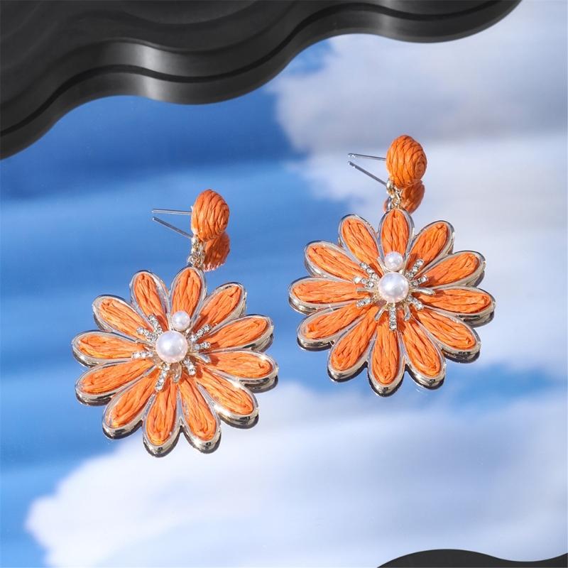 Colorful Rattan Knit Earrings Summer Jewelry For Women Girls Stylish Lightweight Casual Party Accessories