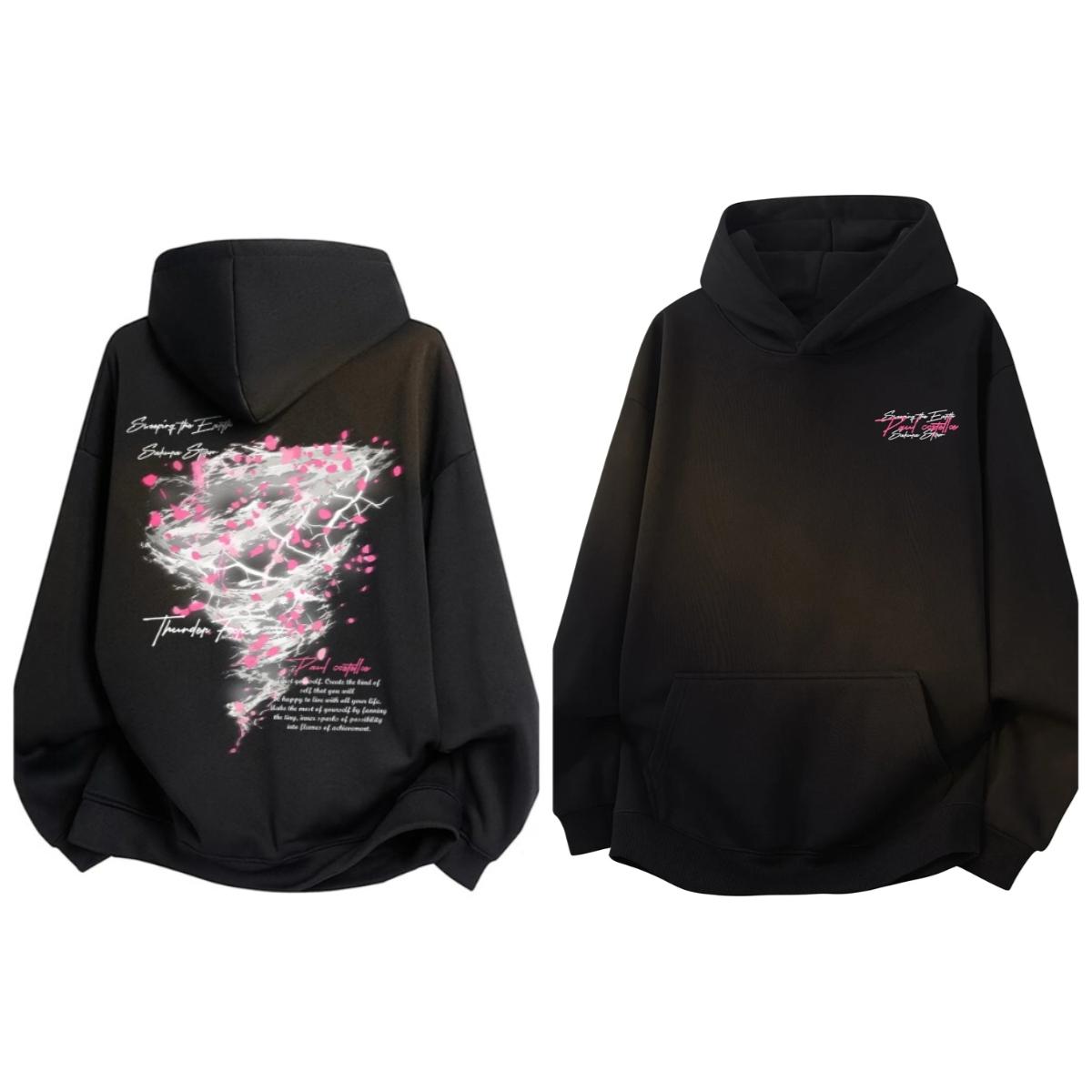 

2025 New American Cherry Blossom Storm Letter Printing Men s and Women s Autumn and Winter Hoodies Loose Large Size Thermal Tops 3XL