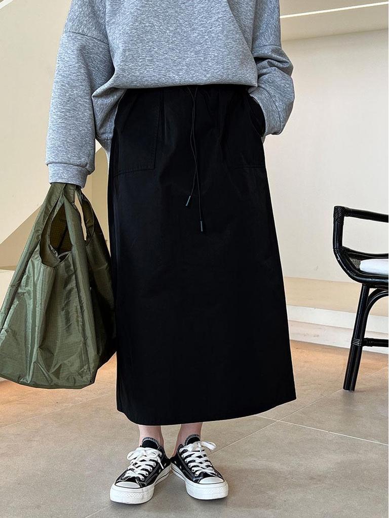 LUXI 2025 Retro High-Waisted Drawstring Cargo Mini Skirt