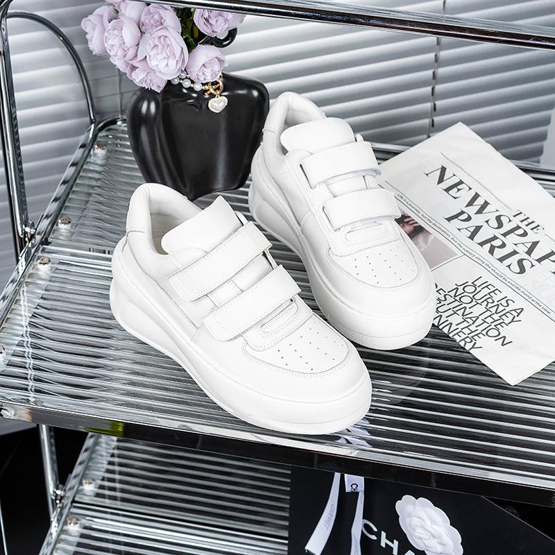Customized leather waterproof table heightening nurse little white shoes women 2025 new versatile smiley face Velcro casual shoes women