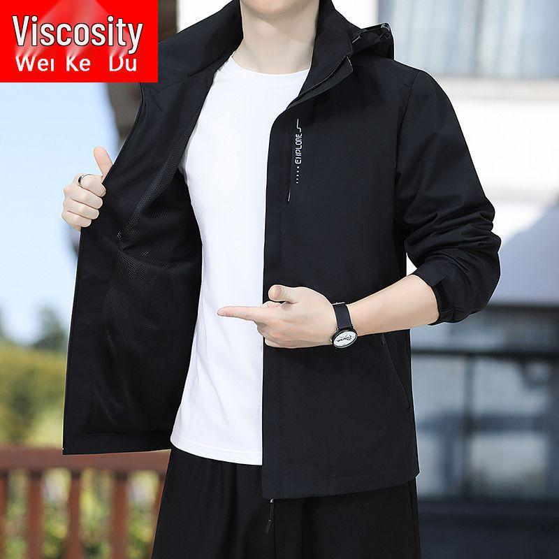 Men's Spring/Autumn Windbreaker with Detachable Hood - Waterproof, Windproof, Breathable Jacket for Outdoor and Casual Wear