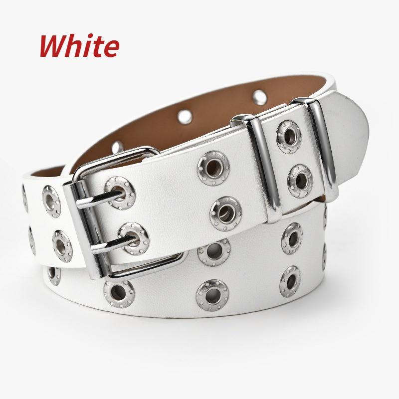 Women Belt Leather New Punk Style Fashion Pin Buckle Jeans Decorative Belt Double Exhaust Eye Belt