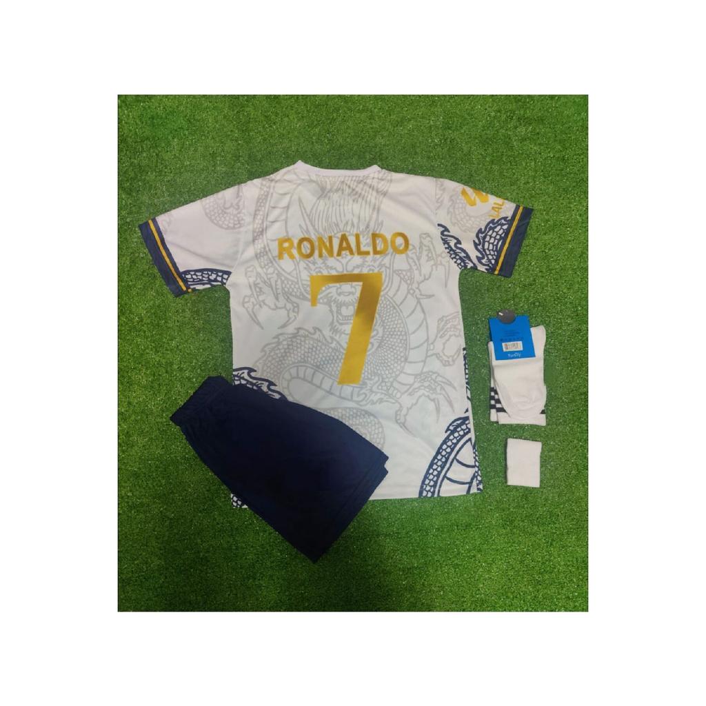 2024/25 New Season Dragon Patterned Cristiano Ronaldo Children's Jersey 4 -piece Set (gold)