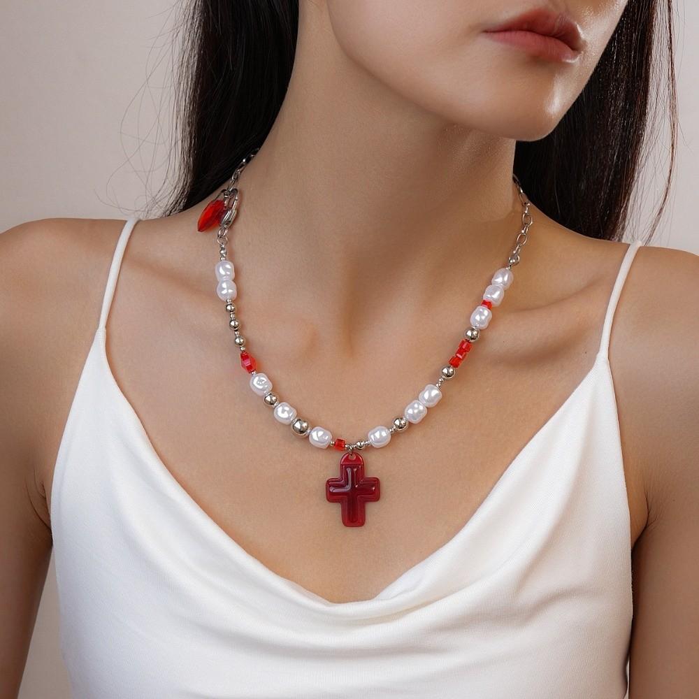 Rhinestone Cross Necklace Love Heart Crystal Cross Pendant Streetwear Cross Choker Chain Party