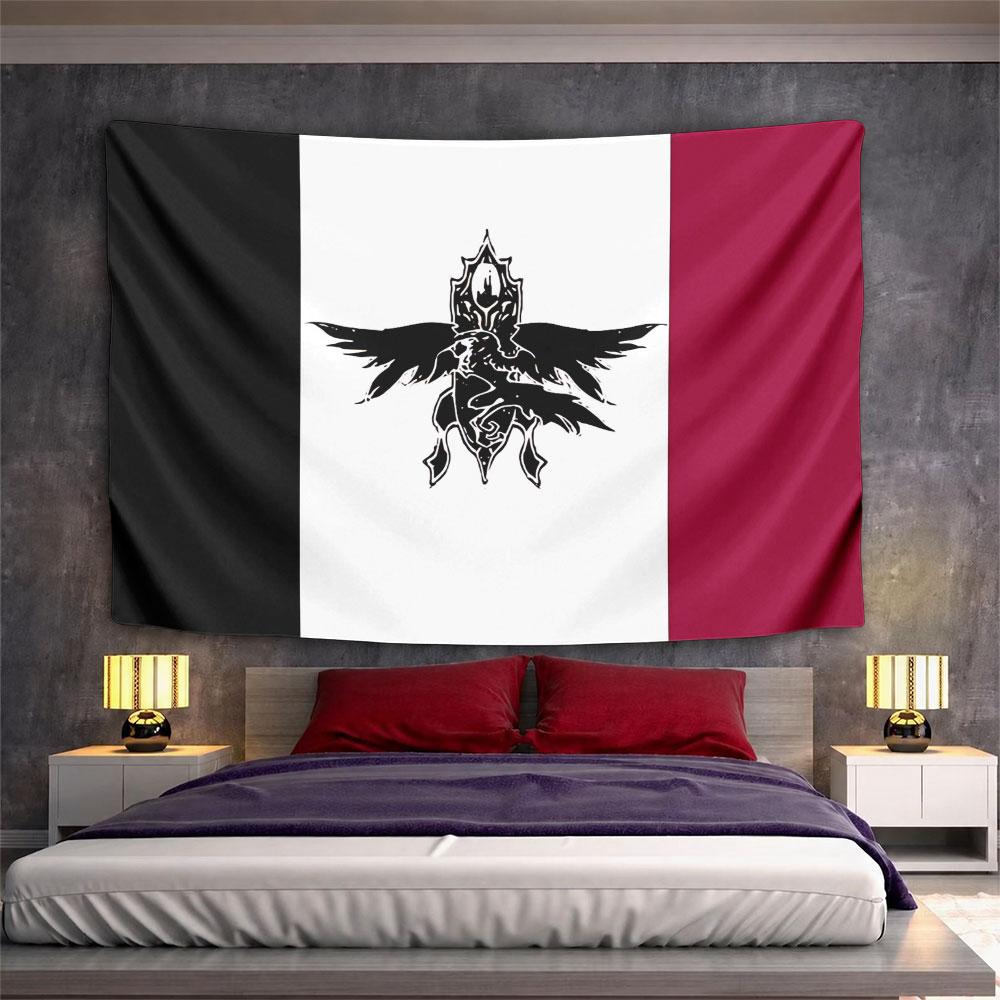 Winged Crest Flag Emblem Tapestry Wall Hanging Black White Burgundy Fantasy Decor for Bedroom Living Room Dorm Room Gift