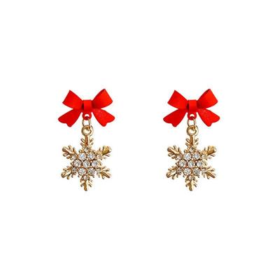 Ins Trendy Rote Schleife Schneeflocken Ohrringe für Frauen Koreanische Ohr Schmuck Weihnachten Neue Gold Schnee Pendientes Drop Ohrringe