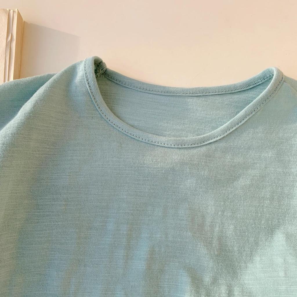 Korean Style Casual Kids Plain Short Sleeve Round Neck Batwing Cotton Top