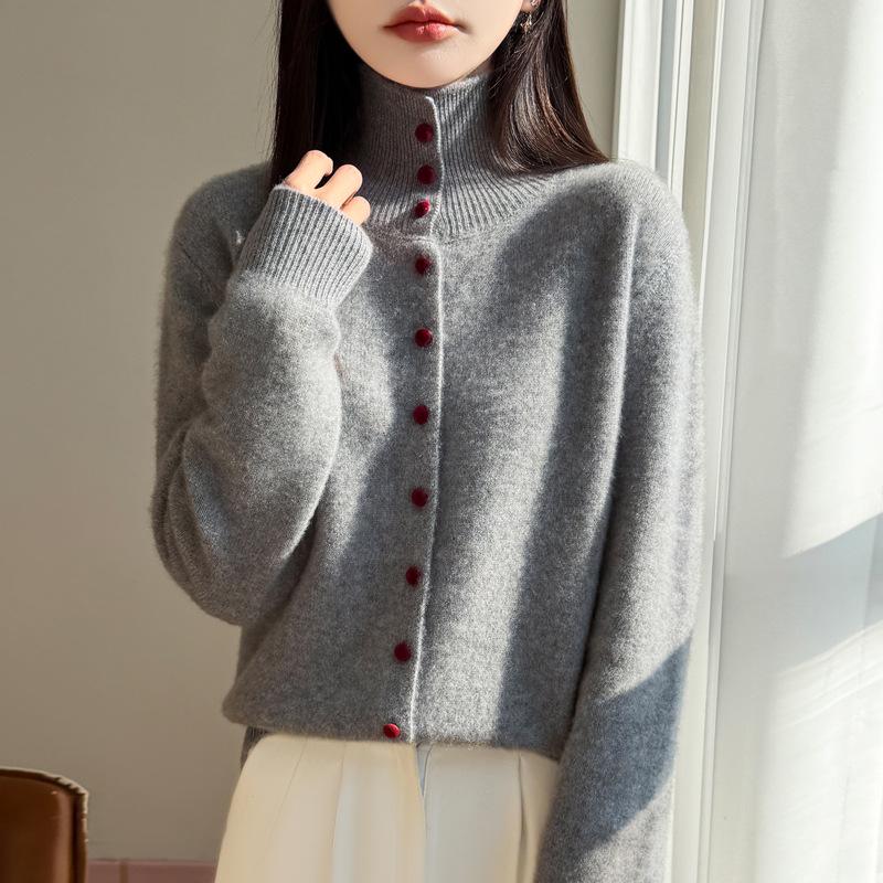 Korean Style Women's Casual Stand Collar Knit Cardigan - Autumn/Winter Collection