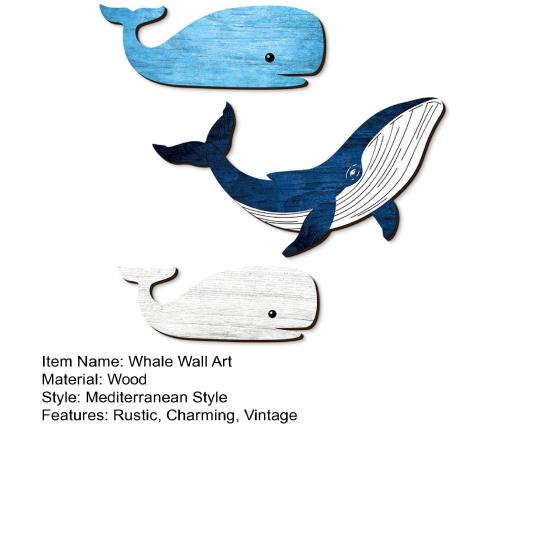 3 Stück Holzwal Wandkunst Nautisch Küstenmotiv Blau und Weiß Wal Wanddekoration Rustikal Meeresfisch Wandbehang