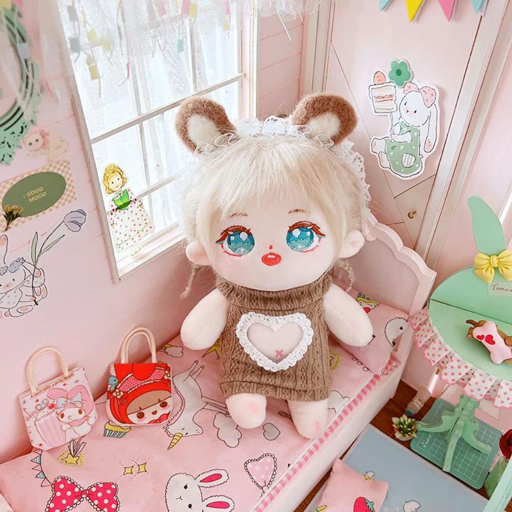 Niannyyhouse 20cm Plush Clothes, Cutout Heart-Shaped Backless Sweater, Cotton Doll Clothes, Dress-Up (C2-Dark Brown)