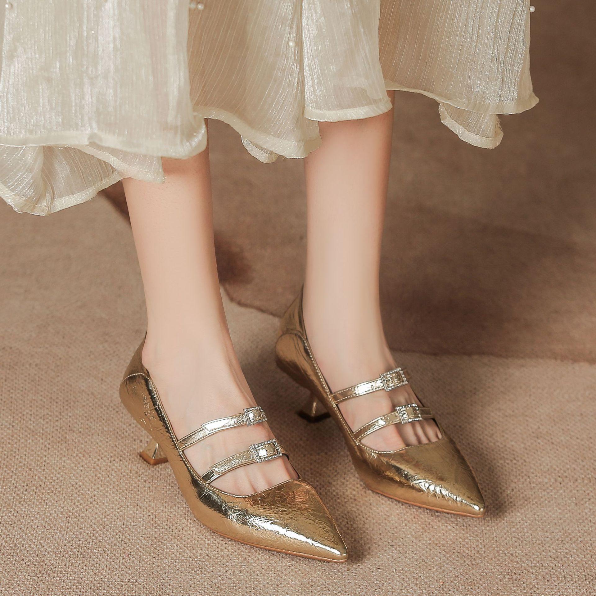 

Золотые остроносые туфли на высоком каблуке женские осенние туфли на низком каблуке одинарные туфли красивый темперамент серебристые туфли Мэри Джейн детские 34 золотой