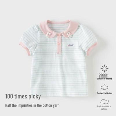 Girls' Striped Cotton Short Sleeve T-Shirt