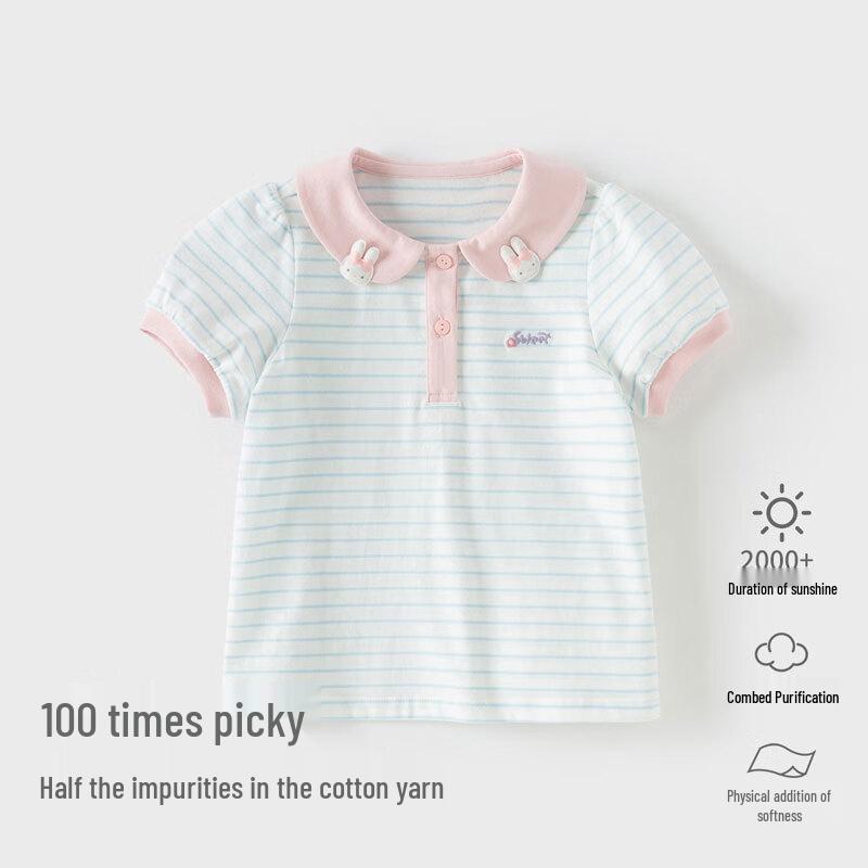 Girls  Striped Cotton Short Sleeve T-Shirt 110cm