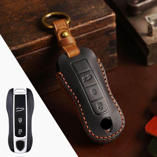 Fob Protector Car Key Case Cover Leather Keychain Holder Accessories for Porsche Cayenne 718 958 Panamera 911 Macan Keyring Bag