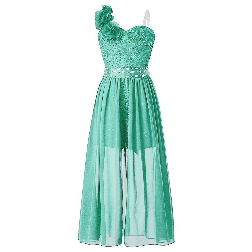 Vestito da Festa con Applicazione Brillante di Perline per Ragazze Tuta con Pizzo e Paillettes Romper con Sovrapposizione in Chiffon Vestito per Compleanno e Ballo di Fine Anno