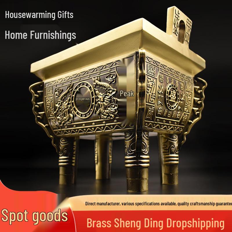Brass and Copper Double Dragon Ding: Decorative Office & Home Ornament