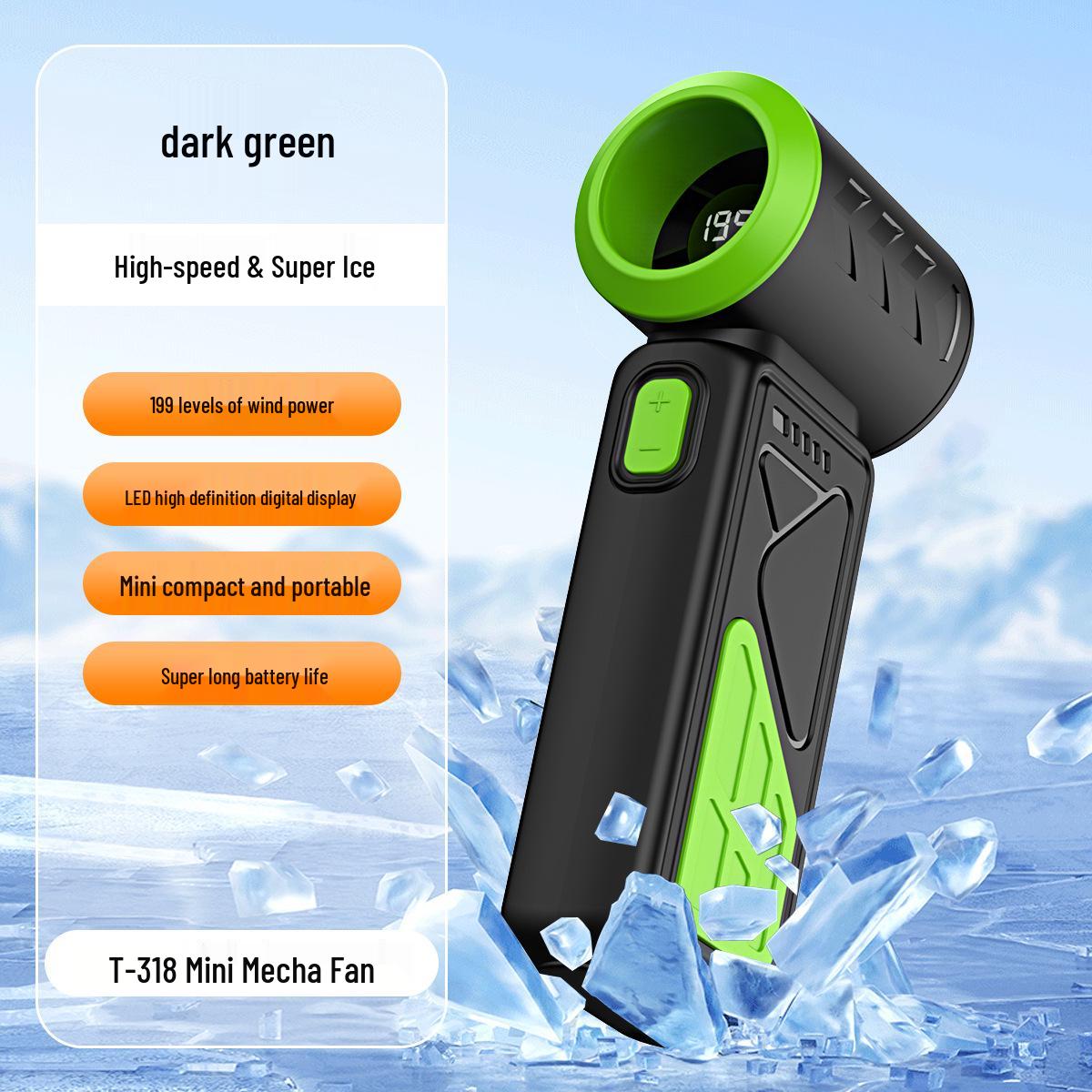 2026 T318 Mini Handheld High-Speed Fan with Long Battery Life & Digital Display 138x58x40MM
