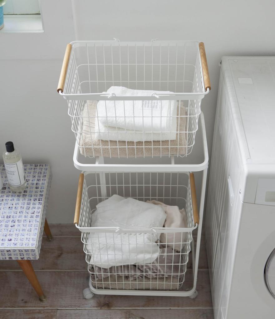 Yamazaki Jitsugyo Laundry Wagon Tosca 2 Tier White 3299