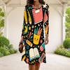 Women Plus Size Round Neck Long Sleeve Cartoon Excavator Printed A Line Flared Hem Dress