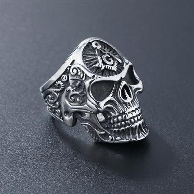 Anel de Caveira Maçônica Vintage para Homens Cavaleiro Templário Aço Inoxidável Anel Maçônico Moda Joia de Caveira Gótica Presente Venda por Atacado