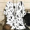 Women Plus Size Round Neck Batwing Short Sleeve Geometric Printed Loose White T Shirt