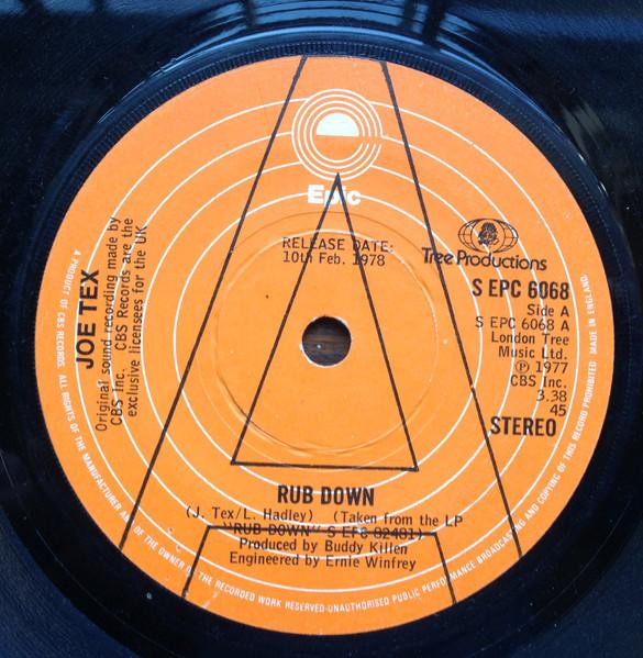 

7inch Record JOE TEX - Rub Down SEPC6068PROMO Epic 1978 UK Soul/Funk Used