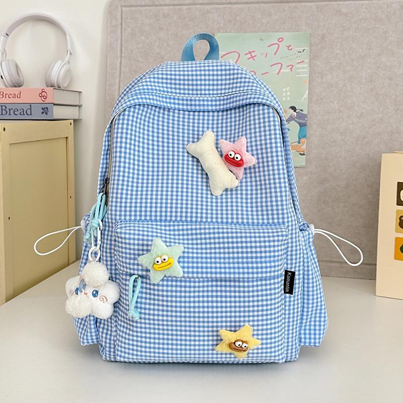 Cross-Border High-Value Soft Plaid Backpack for Girls - Large Capacity for Middle, High School, & College Students