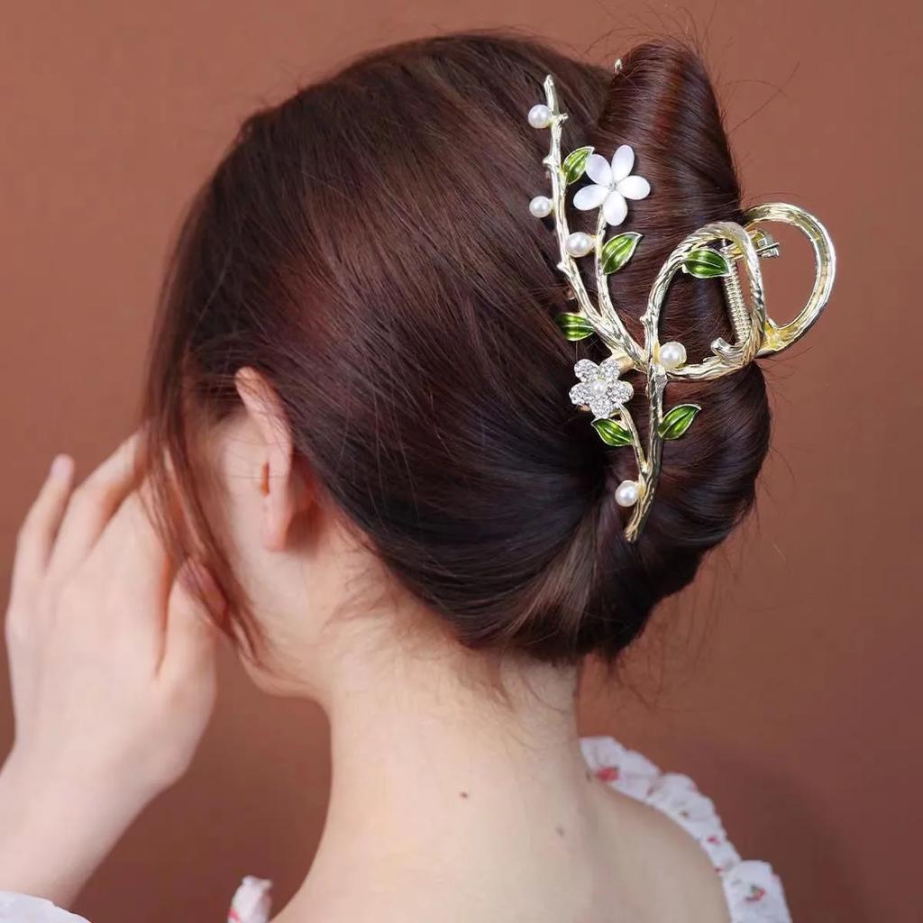 1PC Flower Branches Hair Accessories Female Temperament Hairpin The Back of The Head Large Shark Clamp Excessive Hair Volume and Gripping Clip Hair