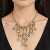 Medieval Vintage Ancient Copper Plated Real Gold Color Inlaid Necklace Earrings Set Heavy Industry Craft Jewelry Light Luxury