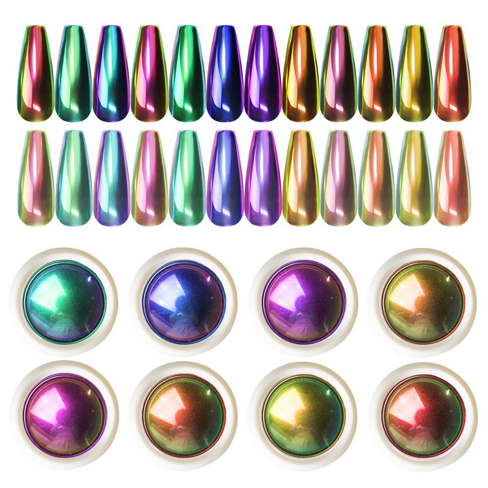 12 Colors Optical Chameleon Mirror Powder, Nail Glitter Laser Powder, DIY Nail Art Decoration Material, Shimmering Color-Shifting Effect