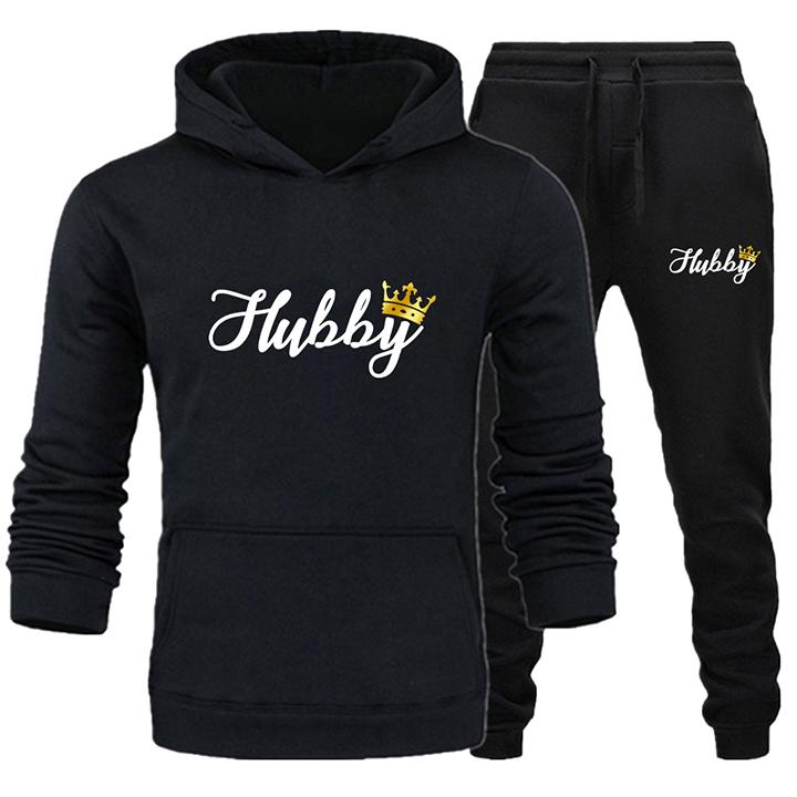 Men's And Women Long Sleeve Hubby Wifey Print Lovers Clothes Fleece Suit Men Hoodie and Pants 2 pieces Hoodies Women's Tracksuit