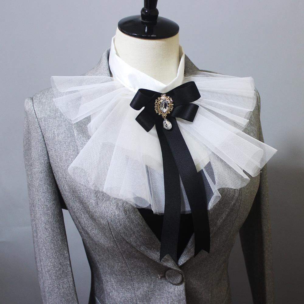 Retro Stand Necklace Shirt Vintage Detachable Fake Collar Bowknot Neck Tie False Collar Lapel Blouse Top for Women