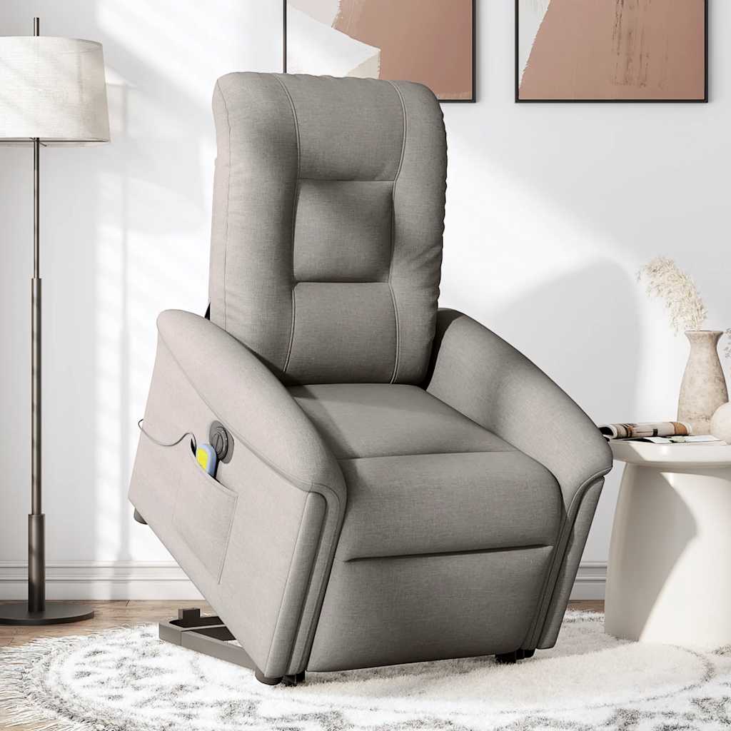 Electric Massage Recliner with Rising Function Taupe Fabric