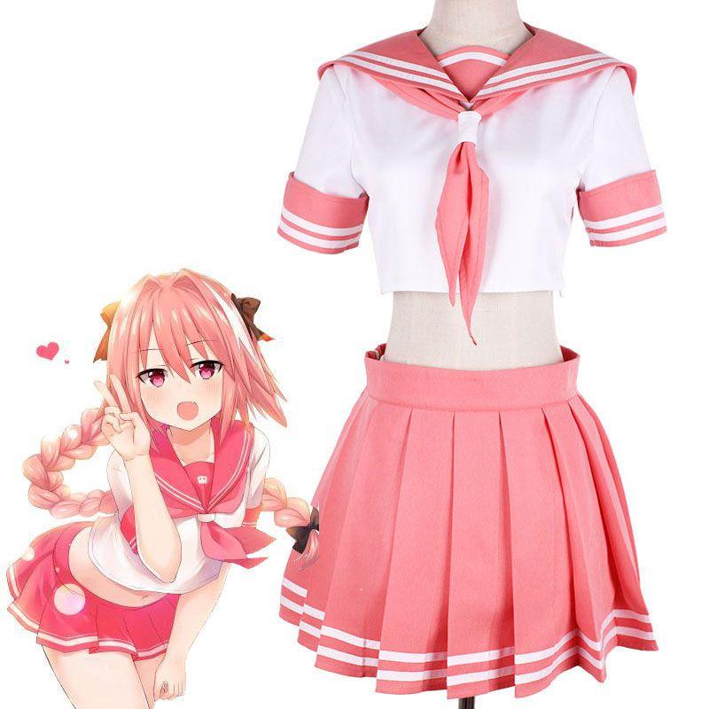 Fate Apocrypha Fgo Astolfo Cosplay Costume Sexy Pink School Uniform Suit Outfit
