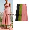 Summer Women Clothes Holiday Style Decorated Row Button Square Collar Linen Blend Midi Dress 6962030 6962029