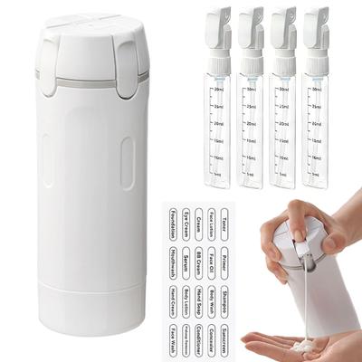 Travel Dispenser for and Portable Travel Size Essential Travel Item for Women and Pump Dispenser 4-in-1 Bottle, Leak-Proof, Refillable, Cosmetics,