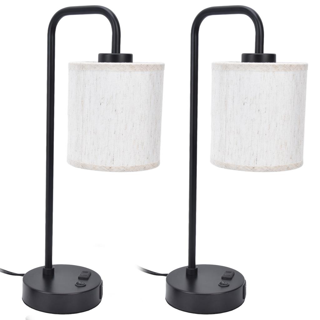 2Pcs Fabric Table Lamp Dual USB Ports Energy Saving Modern Simple Standing Table Lamp for Bedroom