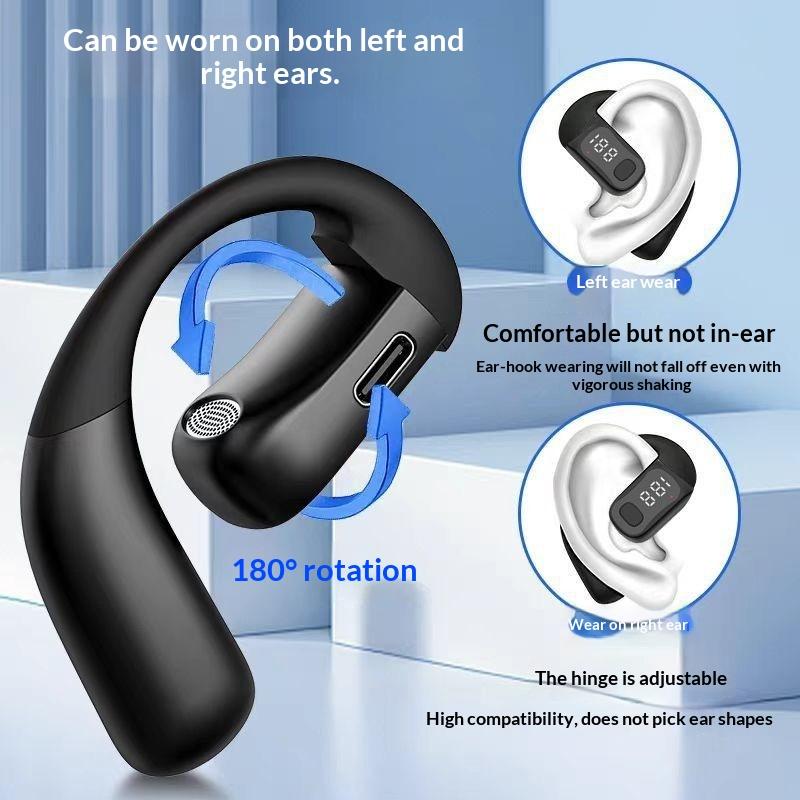 180° Rotating Hifi Stereo Waterproof Wireless Bluetooth Air Conduction Earphone Single Earhook Wear Noise Reduction Earbud With