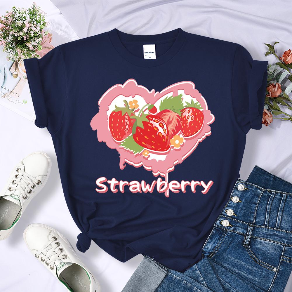 

Женская футболка с 3D-принтом и рисунком в виде сердца и клубники, универсальная футболка с круглым вырезом, спортивная летняя одежда, разноцветная мягкая, с коротким рукавом 6XL