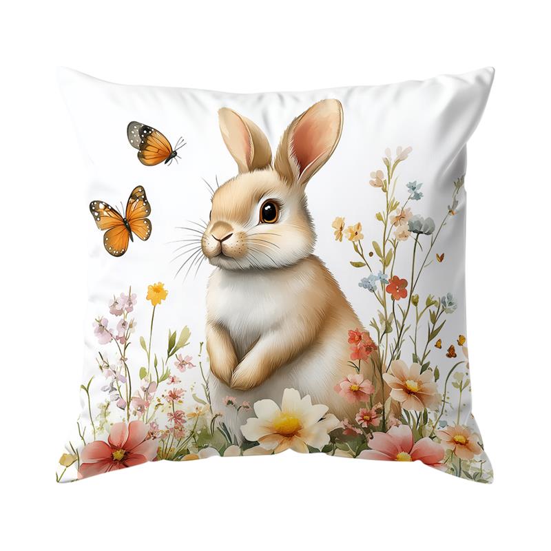 1 Pc Lovely Rabbit Easter Day Pillowcase Home Office Sofa Cushion Cover Living Room Decor Spring Flower Pillow Cover 45Cm*45Cm