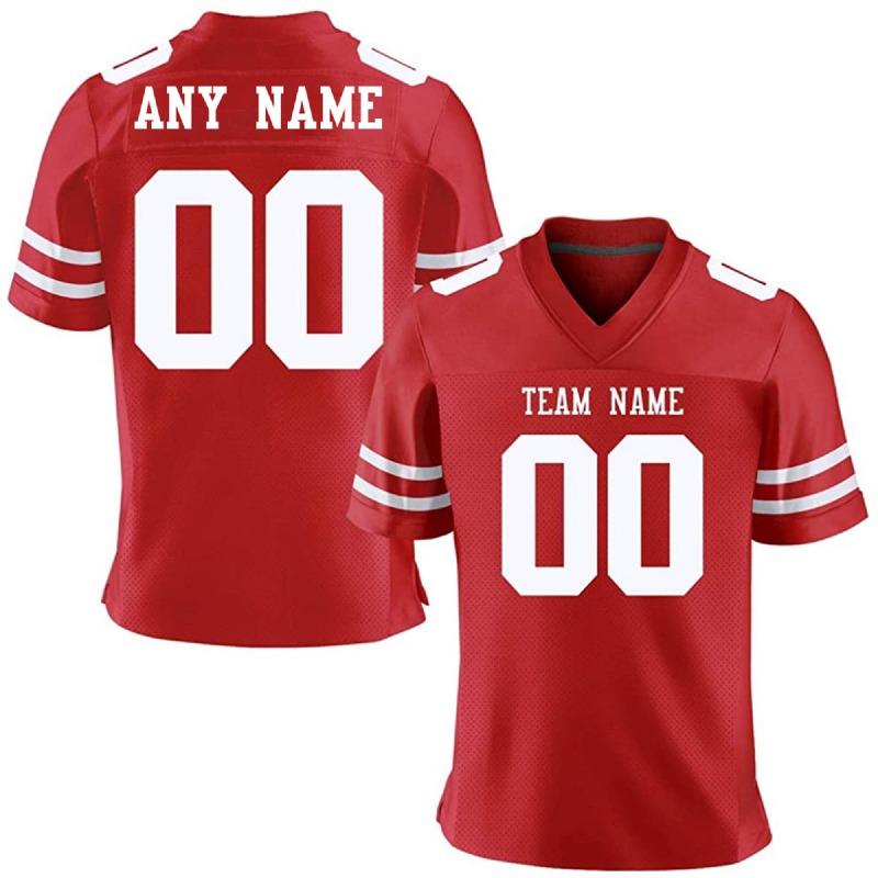 Custom American Football Jersey, Personalized Red Jersey Shirt with Printed Team Name Number, Football Top for Men Women Youth L
